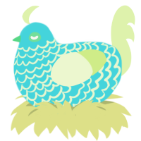 West Coast, a aqua and apple chicken with a lace pattern