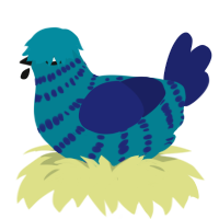 A sea and navy chicken with a bar pattern