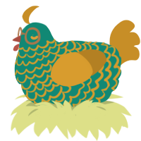 A teal and ochre chicken with a lace pattern