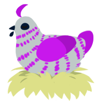 A silver and amethyst chicken with a bar pattern