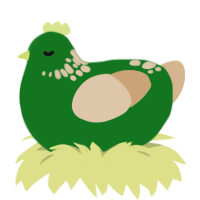 A leaf and beige chicken with a neck-speckle pattern