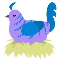 A lilac and sapphire chicken with a half-bar pattern