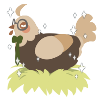 A bark and beige chicken with a head pattern