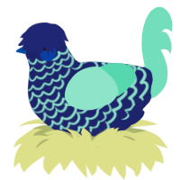 A navy and mint chicken with a lace pattern