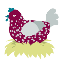 A maroon and silver chicken with a speckle pattern