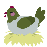 A silver and olive chicken with a head pattern