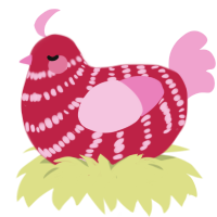 A crimson and pink chicken with a bar pattern