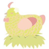 A lime and pink chicken with a lace pattern