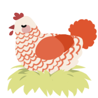 A cream and vermilion chicken with a lace pattern