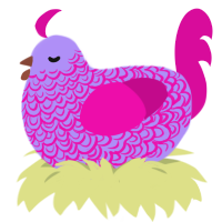 A lilac and fuchsia chicken with a double-lace pattern