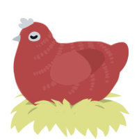 A red chicken with a half-bar pattern