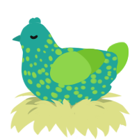 Meep Morp, a turquoise and grass chicken with a speckle pattern