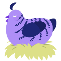 A lilac and navy chicken with a half-bar pattern