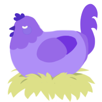 A lilac and blurple chicken with a head pattern