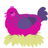 Plum, a fuchsia and overcast chicken with a half-lace pattern