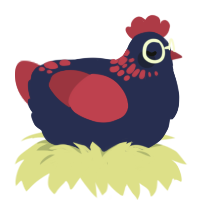A navy and crimson chicken with a neck-speckle pattern