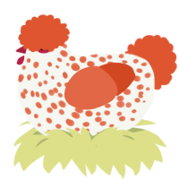 A white and vermilion chicken with a speckle pattern