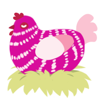 A fuchsia and rose chicken with a bar pattern