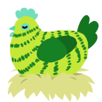 A lime and leaf chicken with a bar pattern