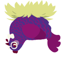 The Maybe Man, a indigo and plum chicken with a lace pattern