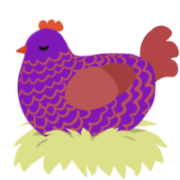 A violet and red chicken with a lace pattern