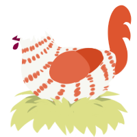 A white and vermilion chicken with a bar pattern