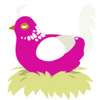 A fuchsia and white chicken with a neck-speckle pattern