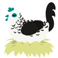 A white and sable chicken with a half-lace pattern