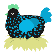 A sable and cerulean chicken with a speckle pattern