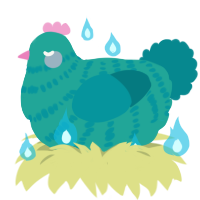 A turquoise and teal chicken with a bar pattern