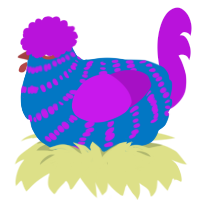 A sapphire and amethyst chicken with a bar pattern