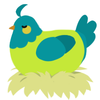 A lime and teal chicken with a head pattern