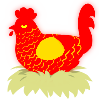 A vermilion chicken with a lace pattern