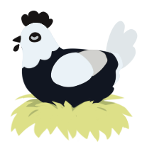 A tumblr and cream chicken with a head pattern