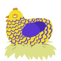 lineage curse g4, a yellow and indigo chicken with a lace pattern