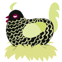 Nebula, a black and lemon chicken with a lace pattern