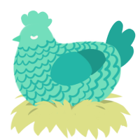 A mint and turquoise chicken with a lace pattern