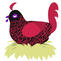 A black and crimson chicken with a double-lace pattern