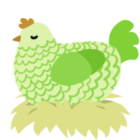 A apple and grass chicken with a lace pattern