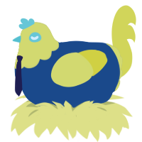 A ultramarine and yellow chicken with a head pattern
