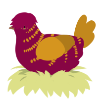 Lunar New Year, a maroon and ochre chicken with a half-bar pattern