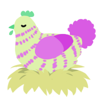 A apple and orchid chicken with a bar pattern