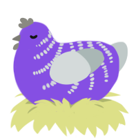 A blurple and silver chicken with a half-bar pattern