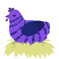 Grape Soda, a blurple and navy chicken with a bar pattern