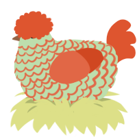 A gluppy and vermilion chicken with a lace pattern