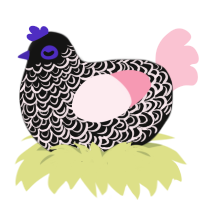 A black and rose chicken with a double-lace pattern