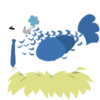 A white and ultramarine chicken with a half-lace pattern