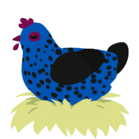 alien void, a ultramarine and black chicken with a speckle pattern