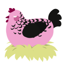 A pink and black chicken with a half-lace pattern
