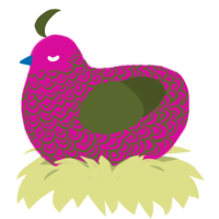 rosethorn, a fuchsia and olive chicken with a double-lace pattern